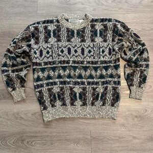 Vintage 90s Coogi Style Sweater Large Method Abstract Geometric Knit Retro
